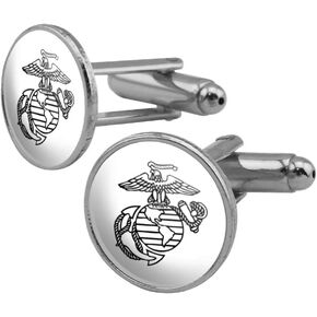 Marine Corps USMC Black White Eagle Globe Anchor Logo Officially Licensed Round Cufflink Set Silver Color in Saudi Arabia