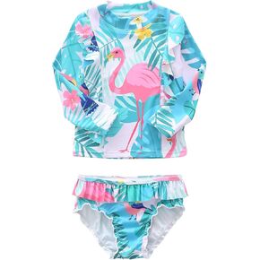 Baby Girls Rash Guard Swimsuits Set Long Sleeve Bathing Suits Two Piece Swim Set for Toddler Girls in Kuwait