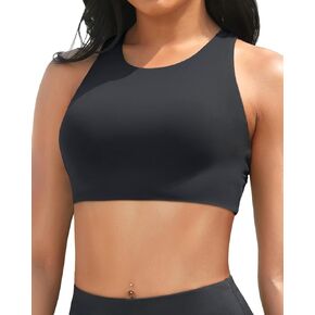 Aqua Eve Women Bikini Top Only Crop Swim Top High Neck Bathing Suit top Sports Bra Swimsuit Tops