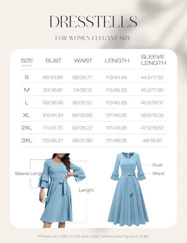 فستان كوكتيل من DRESSTELLS للنساء أنيق وأنيق برقبة على شكل حرف v وأكمام جرس مزدوجة فستان كنيسة متواضع رسمي لضيف الزفاف in Saudi Arabia