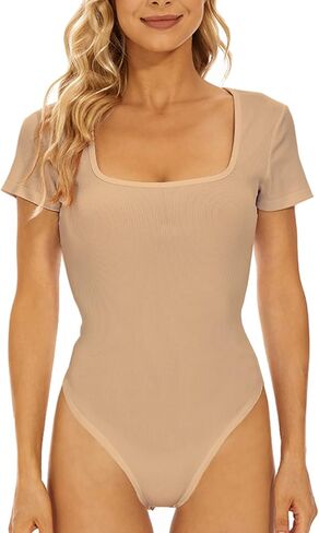 تي شيرت YIJIU نسائي برقبة مربعة وأكمام قصيرة وبدلات داخلية أساسية in Kuwait