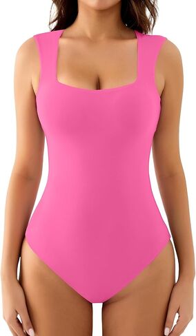 WAYMAKER Womens Sleeveless Bodysuits Square Neck Sexy Going Out Tank Tops Body Suit in Kuwait