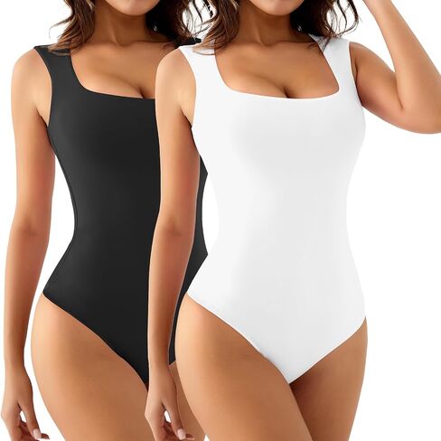 WAYMAKER Womens Sleeveless Bodysuits Square Neck Sexy Going Out Tank Tops Body Suit in Kuwait