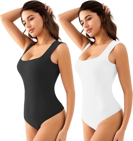 WAYMAKER Womens Sleeveless Bodysuits Square Neck Sexy Going Out Tank Tops Body Suit in Kuwait