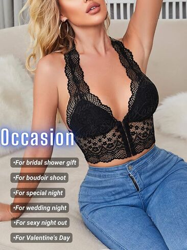 Kaei&Shi الخروج، هالتر ديب V، الدانتيل Racerback، الأزهار بوستير Bralette in Saudi Arabia