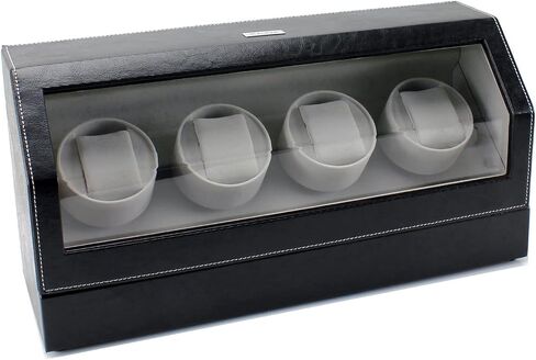 Heiden Quad Watch Winder in Black Leather - 4 Independent Japanese Motors, 12 Settings, Spring Action Watch Pillow, Large Interior Space for Large Watches, Soft Velvet Interior, Vegan Leather in Saudi Arabia