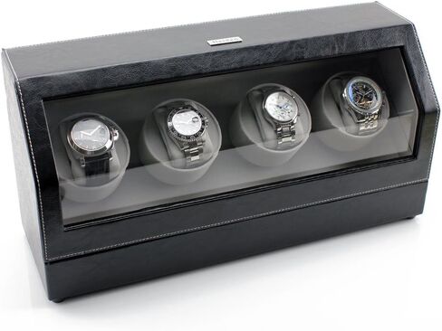 Heiden Quad Watch Winder in Black Leather - 4 Independent Japanese Motors, 12 Settings, Spring Action Watch Pillow, Large Interior Space for Large Watches, Soft Velvet Interior, Vegan Leather in Saudi Arabia