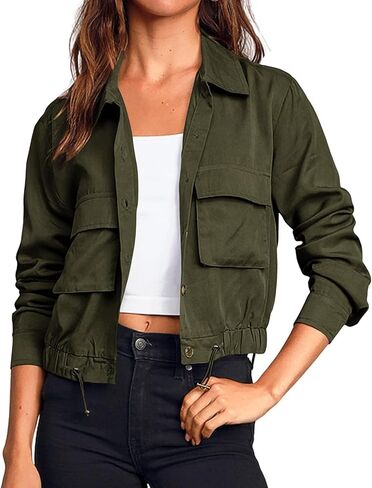 سترة فضفاضة غير رسمية للنساء من BUNSLOOM، نمط صيد عسكري، سترة مخصرة كبيرة الحجم، معطف أنوراك مع جيوب in Kuwait