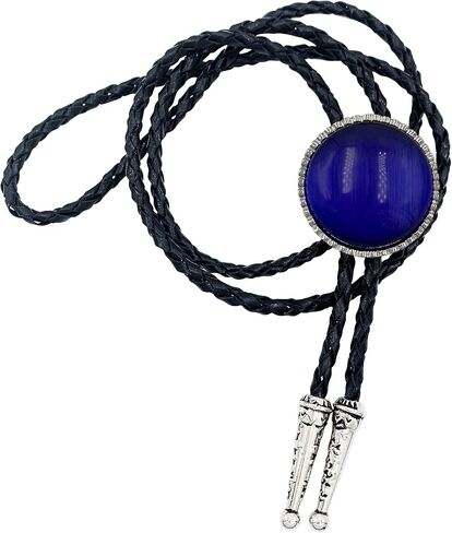 SELOVO Royal Blue Stone Rhinestone Genuine Leather Bolo Tie Silver Tone in Saudi Arabia