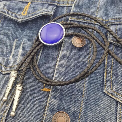 SELOVO Royal Blue Stone Rhinestone Genuine Leather Bolo Tie Silver Tone in Saudi Arabia
