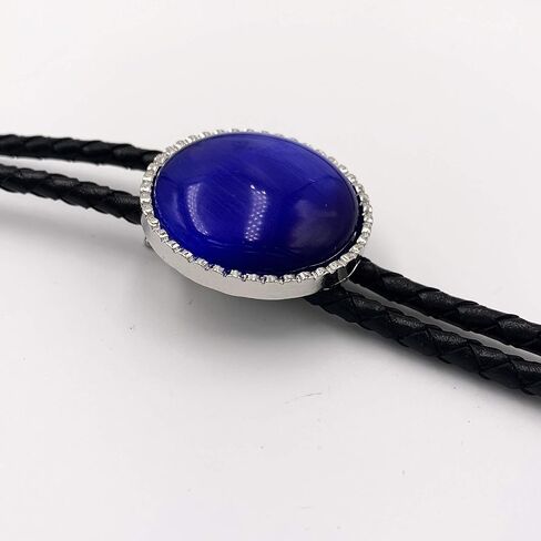 SELOVO Royal Blue Stone Rhinestone Genuine Leather Bolo Tie Silver Tone in Saudi Arabia