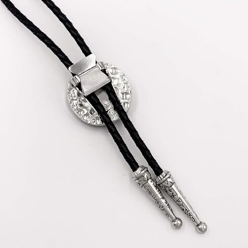 SELOVO Royal Blue Stone Rhinestone Genuine Leather Bolo Tie Silver Tone in Saudi Arabia