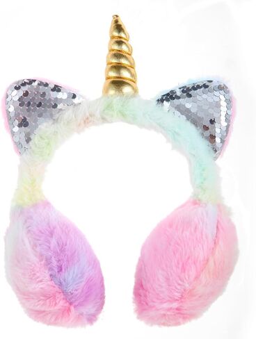 Cute Unicorn Earmuffs for Girls Sequin Shinny Ear Warmers Soft Plush Winter Earmuff Covers for Outdoor Winter in Saudi Arabia
