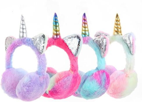 Cute Unicorn Earmuffs for Girls Sequin Shinny Ear Warmers Soft Plush Winter Earmuff Covers for Outdoor Winter in Saudi Arabia