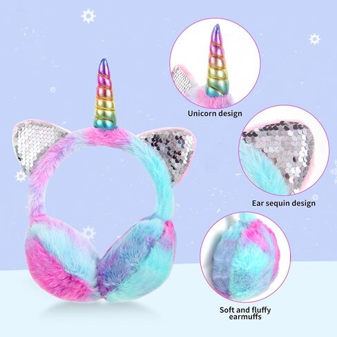 Cute Unicorn Earmuffs for Girls Sequin Shinny Ear Warmers Soft Plush Winter Earmuff Covers for Outdoor Winter in Saudi Arabia