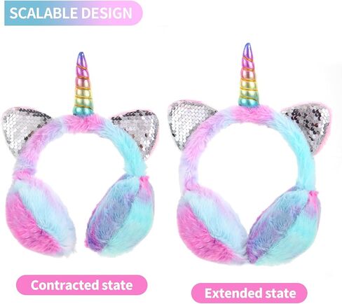 Cute Unicorn Earmuffs for Girls Sequin Shinny Ear Warmers Soft Plush Winter Earmuff Covers for Outdoor Winter in Saudi Arabia