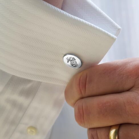 Marine Corps USMC Black White Eagle Globe Anchor Logo Officially Licensed Round Cufflink Set Silver Color in Saudi Arabia