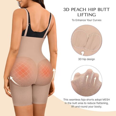 SHAPELLX Butt Lifting Shapewear Tummy Control High Waist Faja Body Shaper Shorts with Removable Straps in Saudi Arabia