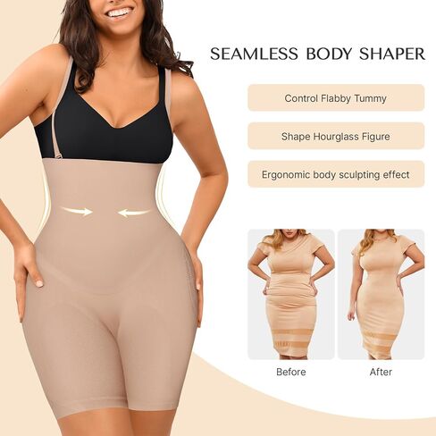 SHAPELLX Butt Lifting Shapewear Tummy Control High Waist Faja Body Shaper Shorts with Removable Straps in Saudi Arabia