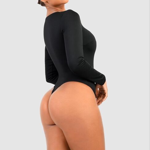 FeelinGirl Women's Square Neck Long Sleeve Thong Bodysuit Fall Tops Fashion Shirt V Neck Body Suit Daliy Basic Jumpsuit in Saudi Arabia