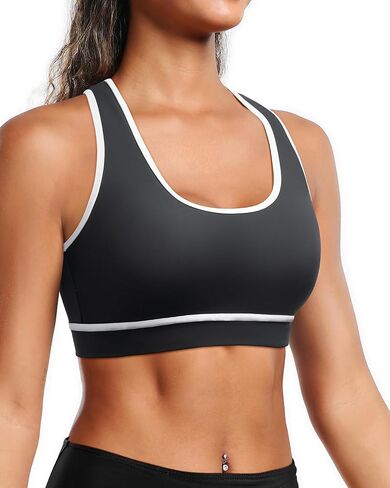Holipick Women's Sports Bra Bikini Tops Racerback Swim Top Scoop Neck Bathing Suits Top Modest Padded Crop Tops Swimsuit Only in Saudi Arabia