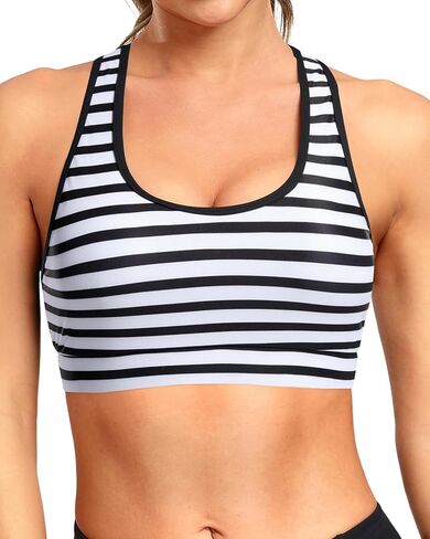 Holipick Women's Sports Bra Bikini Tops Racerback Swim Top Scoop Neck Bathing Suits Top Modest Padded Crop Tops Swimsuit Only in Saudi Arabia
