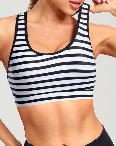 Holipick Women's Sports Bra Bikini Tops Racerback Swim Top Scoop Neck Bathing Suits Top Modest Padded Crop Tops Swimsuit Only in Saudi Arabia