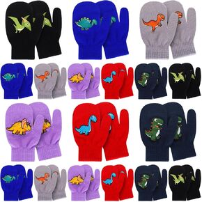 Twistover 18 Pairs Winter Gloves Kids Knit Winter Mittens Boys Girls' Cold Weather Gloves Toddler Mittens Stretch Knit Gloves Full Finger Knitted Dinosaur Warm in Saudi Arabia