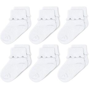 جوارب CozyWay للفتيات الصغيرات، جوارب مكشكشة بحافة مموجة وأساور أكمام للفتيات الصغيرات | 6-أزواج in Kuwait