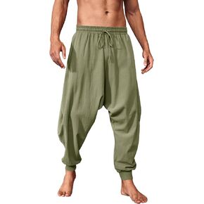 PASLTER Mens Pirate Pants Medieval Viking Costume Trousers Renaissance Halloween Baggy Harem Linen Pants in Kuwait