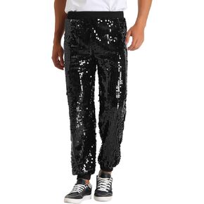 Lars Amadeus Sequin Pants for Men's Sparkly Disco Costume Elastic Waist Shiny Metallic Joggers in Kuwait