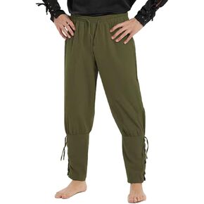 Men's Medieval Ankle Tapered Banded Cuff Pants Viking Navigator Pirate Renaissance Costume Gothic Casual Trousers