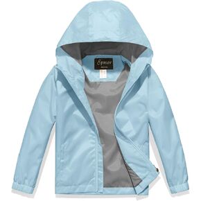 Spmor Boys Girls Rain Jackets Lightweight Waterproof Hooded Raincoat Lined Windbreakers for Kids