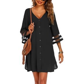 AOLRO Women's Swimwear Cover Ups for Beach,V-Neck Button Down Kimono Cardigans Swimsuit Coverup for Women S-XXXL