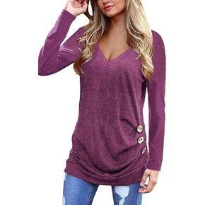 Womens Tops Ladies Long Sleeve Fall Shirts V Neck Casual Blouses Loose Fitting Tees Dressy Clothes Fashion Tunics in Kuwait
