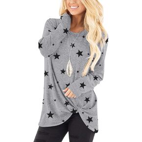 SHIBEVER Long Sleeve Women Tops: Fall Casual Tunic Shirts for Womens Round Neck Twist Knotted Tee Blouses