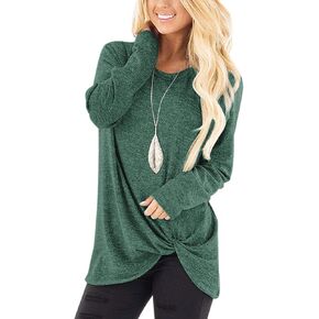 SHIBEVER Long Sleeve Women Tops: Fall Casual Tunic Shirts for Womens Round Neck Twist Knotted Tee Blouses
