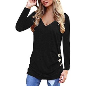 Womens Tops Ladies Long Sleeve Fall Shirts V Neck Casual Blouses Loose Fitting Tees Dressy Clothes Fashion Tunics