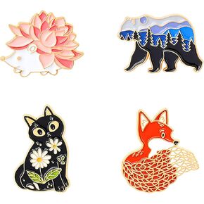 Gillna Cartoon Animal Enamel Pins Set Cute Plant Enamel Lapel Pin Badges for Clothes Bags Funny Hedgehog Fox Bear Cat Badges Brooches Jewelry Accessories in Kuwait