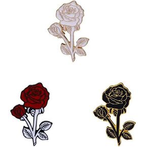 3Pcs Rose Enamel Pin White Red Black Rose Lapel Pin Flower Brooch Badge Enamel Lapel Badge Clothing Bag Pin Decoration Mother Girl Gift, Metal, no gemstone in Kuwait
