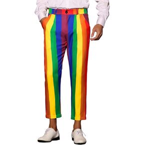 بنطال Lars Amadeus مخطط بألوان قوس قزح للرجال، بنطال قصير من الأمام ومسطح ومقاس عادي للرجال in Kuwait