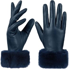 GSG Women Leather Gloves Rabbit Fur Cuff Touchscreen Warm Winter Driving Gloves Lady Multicolor