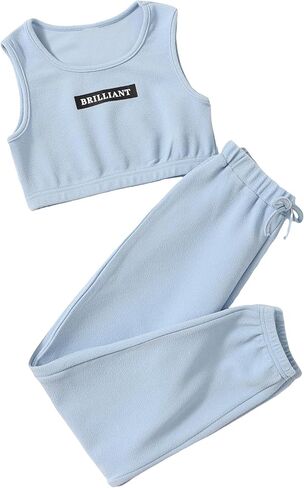 OYOANGLE Girl's 2 Piece Outfits Letter Crop Tank Top and Sweatpants Set Tracksuit in Saudi Arabia