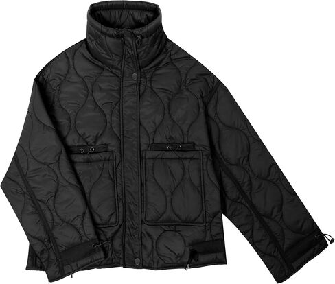 سترة نسائية مبطنة كبيرة الحجم من Omoone بسحاب وياقة واقفة وسترات منتفخة خفيفة الوزن ومعطف شتوي مبطن in Kuwait