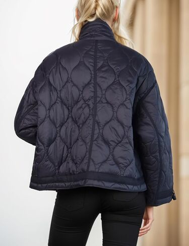 سترة نسائية مبطنة كبيرة الحجم من Omoone بسحاب وياقة واقفة وسترات منتفخة خفيفة الوزن ومعطف شتوي مبطن in Kuwait