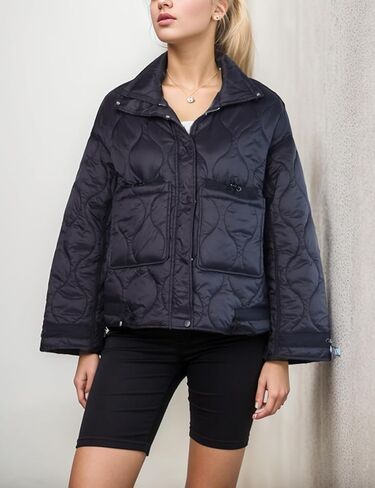 سترة نسائية مبطنة كبيرة الحجم من Omoone بسحاب وياقة واقفة وسترات منتفخة خفيفة الوزن ومعطف شتوي مبطن in Kuwait