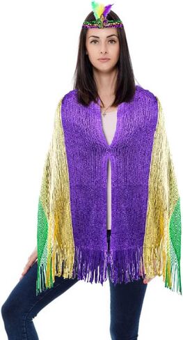 LANGFON Mardi Gras Mesh Shimmering Scarf with Feather Headband, Mardi Gras Costume Accessory Masquerade Costume for Mardi Gras Outdoor Party Holiday Outfits, Green, Purple, Yellow in Saudi Arabia