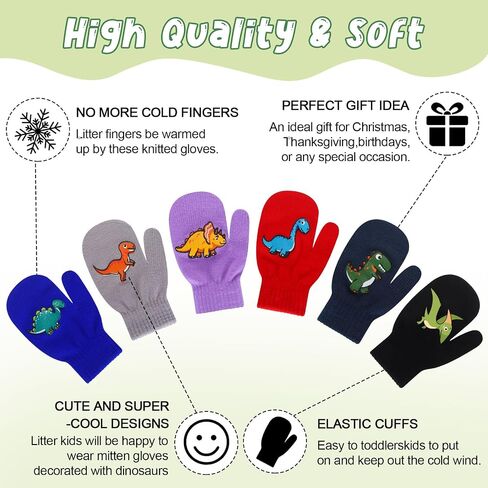 Twistover 18 Pairs Winter Gloves Kids Knit Winter Mittens Boys Girls' Cold Weather Gloves Toddler Mittens Stretch Knit Gloves Full Finger Knitted Dinosaur Warm in Saudi Arabia