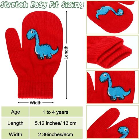 Twistover 18 Pairs Winter Gloves Kids Knit Winter Mittens Boys Girls' Cold Weather Gloves Toddler Mittens Stretch Knit Gloves Full Finger Knitted Dinosaur Warm in Saudi Arabia