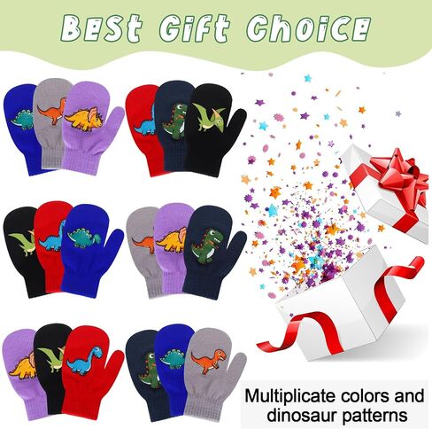 Twistover 18 Pairs Winter Gloves Kids Knit Winter Mittens Boys Girls' Cold Weather Gloves Toddler Mittens Stretch Knit Gloves Full Finger Knitted Dinosaur Warm in Saudi Arabia